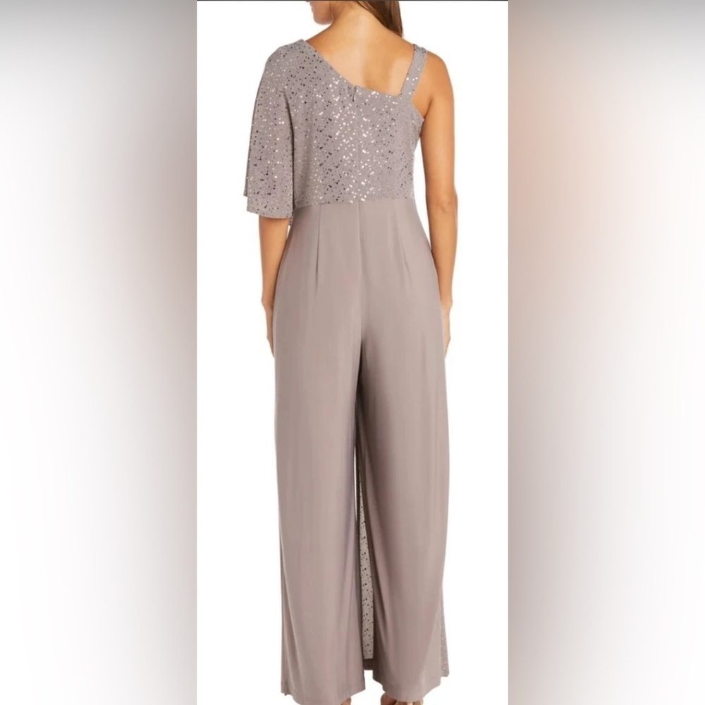 R & M Richards Embroidered Sequin One Shoulder Short Sleeve Jumpsuit - Picture 2 of 6